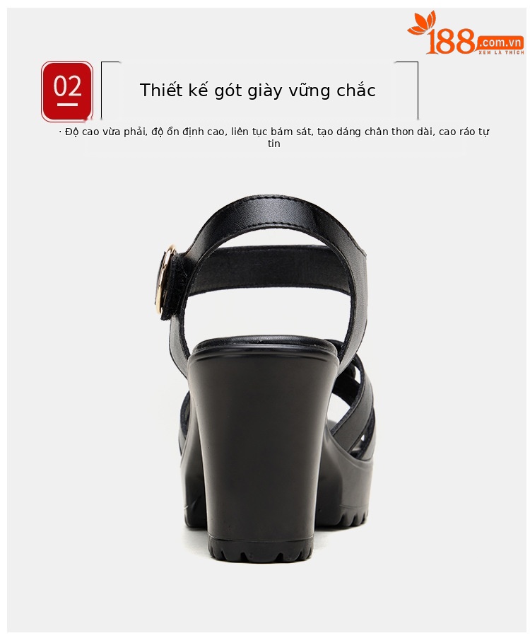 Sandal nữ đế xuồng cao vừa phải, hở mũi, khóa dán, platform chống thấm, gót 8 cm — Màu đỏ 8cm, Trắng 8cm, Màu đen 8cm chi tiết 8