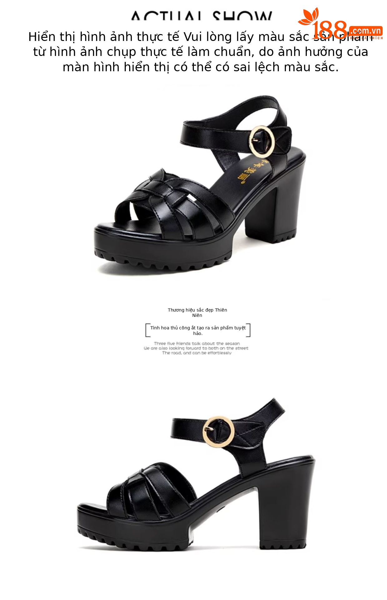 Sandal nữ đế xuồng cao vừa phải, hở mũi, khóa dán, platform chống thấm, gót 8 cm — Màu đỏ 8cm, Trắng 8cm, Màu đen 8cm chi tiết 16