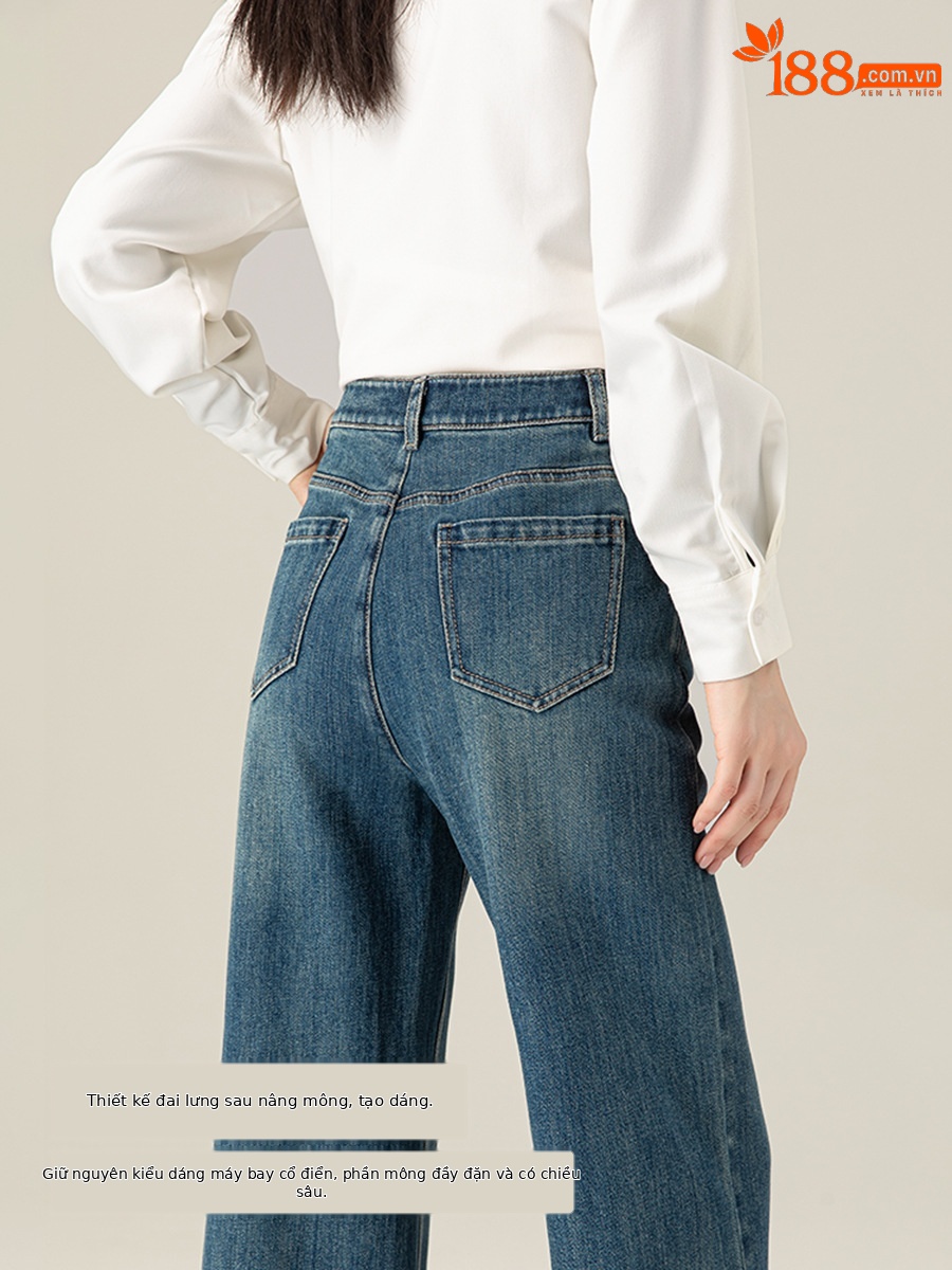 Quần jean ống đứng cạp cao Xinge chất Tencel mềm rủ, gấu gập cho nữ dáng nhỏ — Xanh đá quý