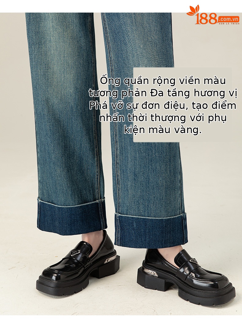 Quần jean ống đứng cạp cao Xinge chất Tencel mềm rủ, gấu gập cho nữ dáng nhỏ — Xanh đá quý chi tiết 10