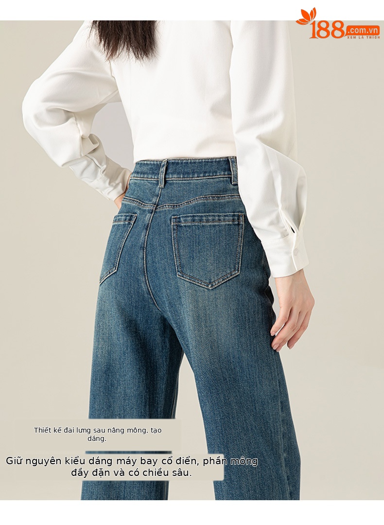 Quần jean ống đứng cạp cao Xinge chất Tencel mềm rủ, gấu gập cho nữ dáng nhỏ — Xanh đá quý chi tiết 11