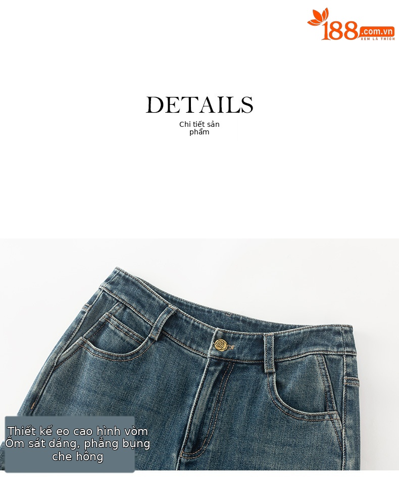 Quần jean ống đứng cạp cao Xinge chất Tencel mềm rủ, gấu gập cho nữ dáng nhỏ — Xanh đá quý chi tiết 13