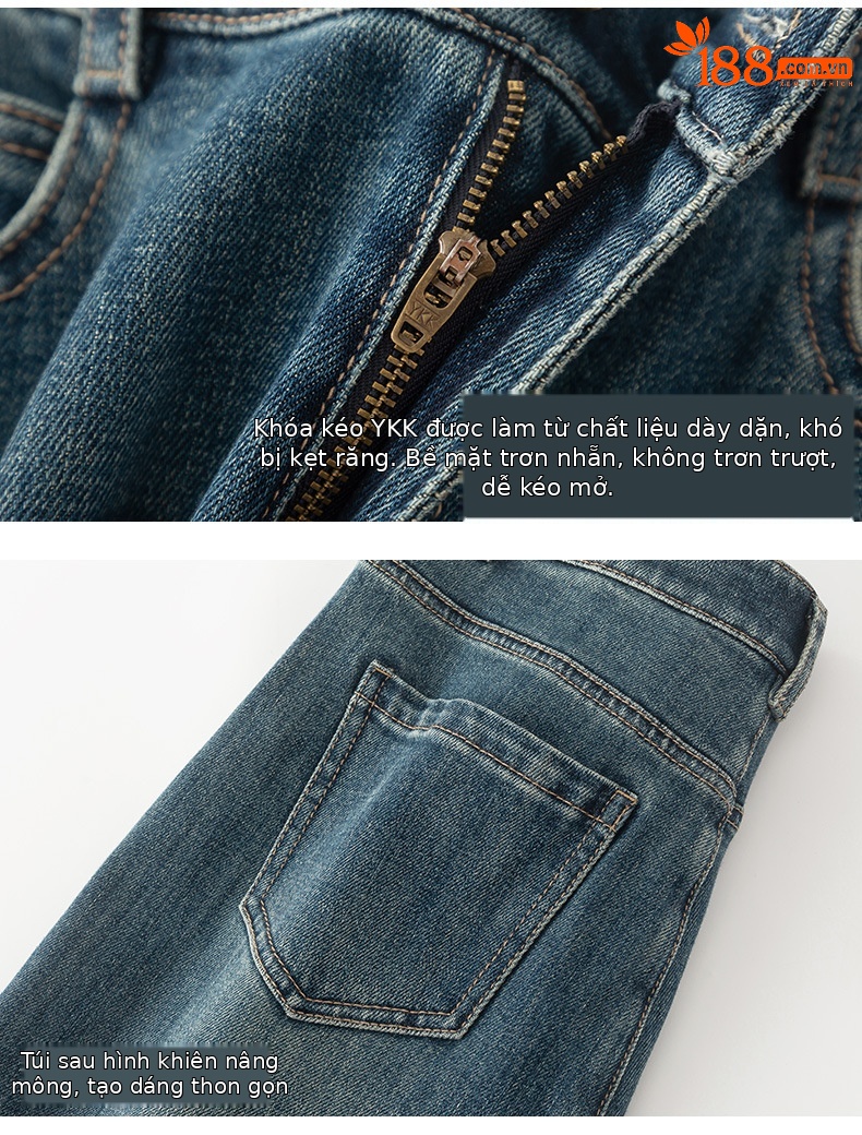Quần jean ống đứng cạp cao Xinge chất Tencel mềm rủ, gấu gập cho nữ dáng nhỏ — Xanh đá quý chi tiết 15