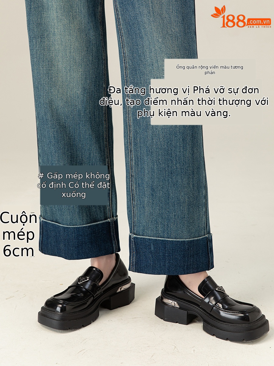 Quần jean ống đứng cạp cao Xinge chất Tencel mềm rủ, gấu gập cho nữ dáng nhỏ — Xanh đá quý