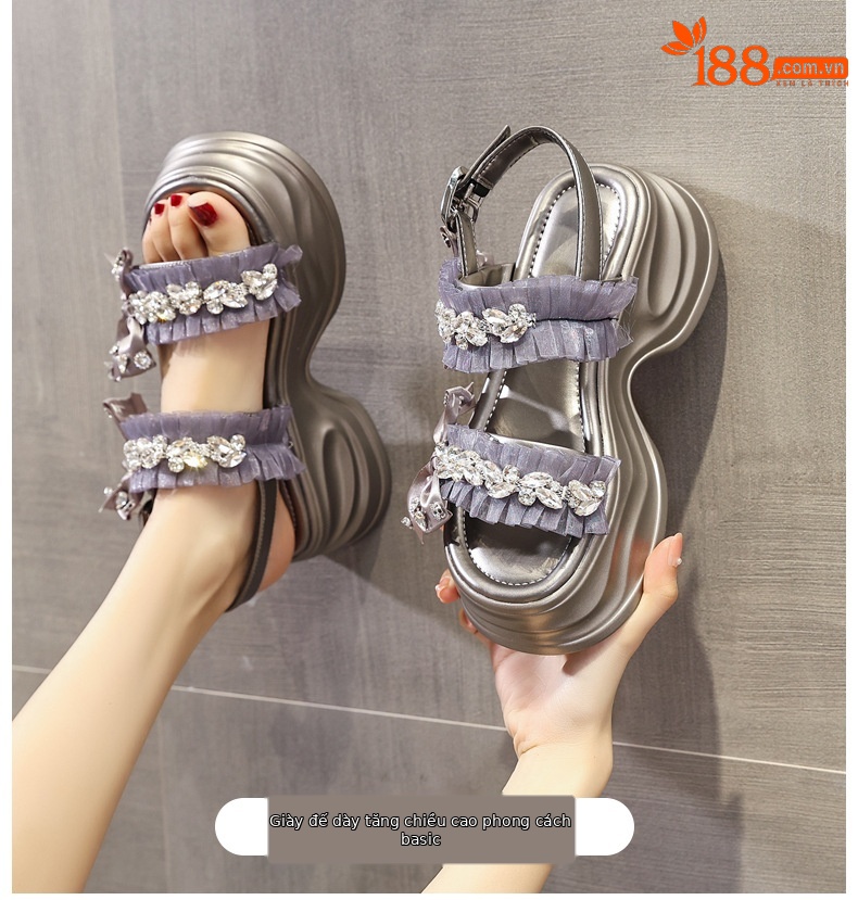 Sandal đế bệt xỏ ngón phong cách La Mã mùa hè 2024 — Màu be, Màu đen, Màu xám bạc chi tiết 1