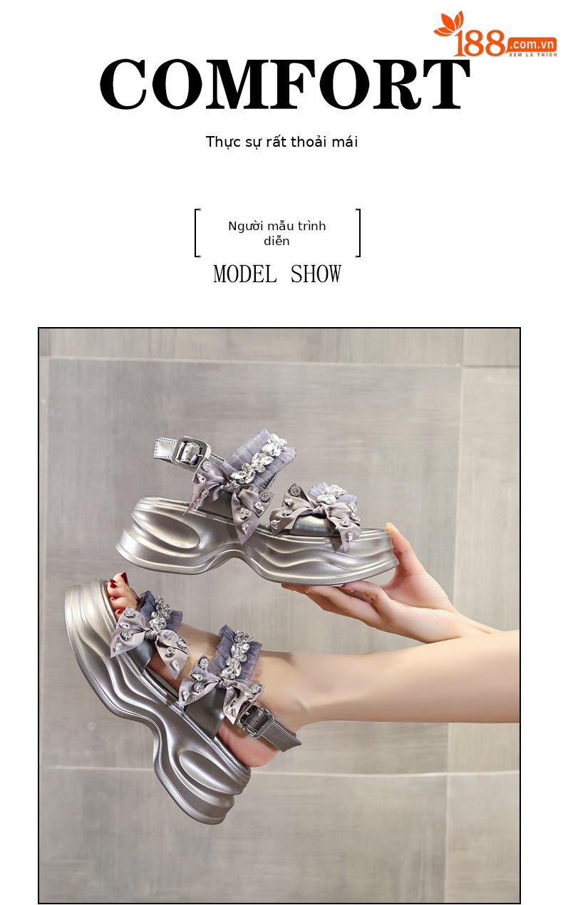 Sandal đế bệt xỏ ngón phong cách La Mã mùa hè 2024 — Màu be, Màu đen, Màu xám bạc chi tiết 11