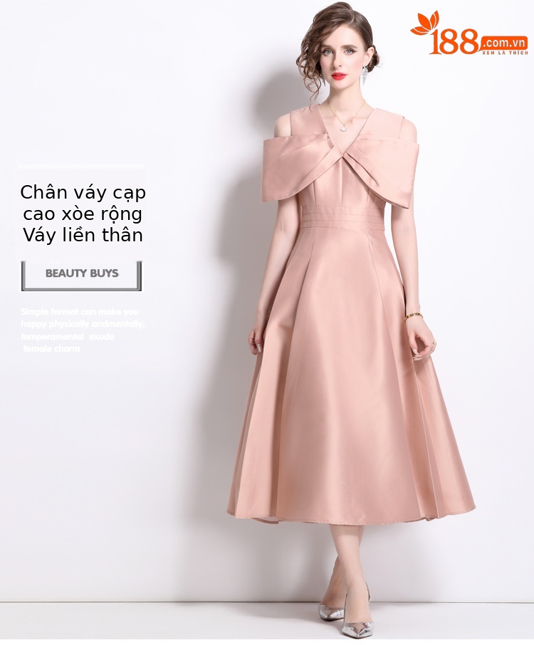 Váy phù dâu satin dáng ôm dài vừa, cổ điển tôn dáng — Màu đen, Màu hồng, Màu trắng chi tiết 1