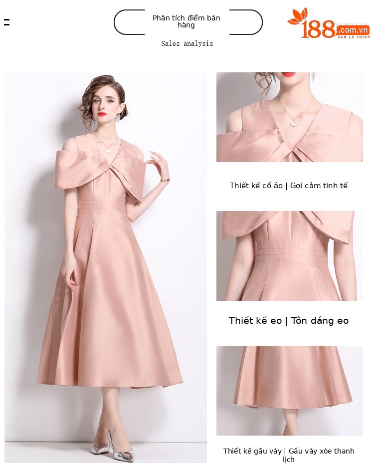 Váy phù dâu satin dáng ôm dài vừa, cổ điển tôn dáng — Màu đen, Màu hồng, Màu trắng chi tiết 2