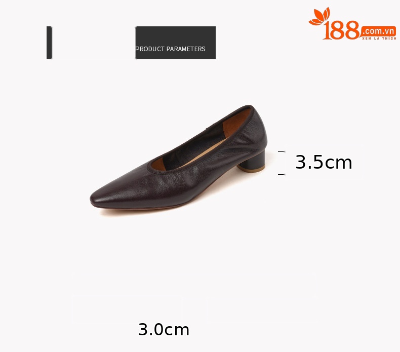 Giày cao gót nữ mũi nhọn miệng nông da bò mềm gót vuông 3,5 cm — Màu cà tím chi tiết 2