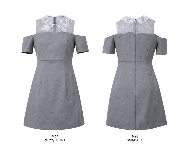 Đầm ôm body nữ cổ búp bê phong cách Pháp tay ngắn — [Xám] chi tiết 3
