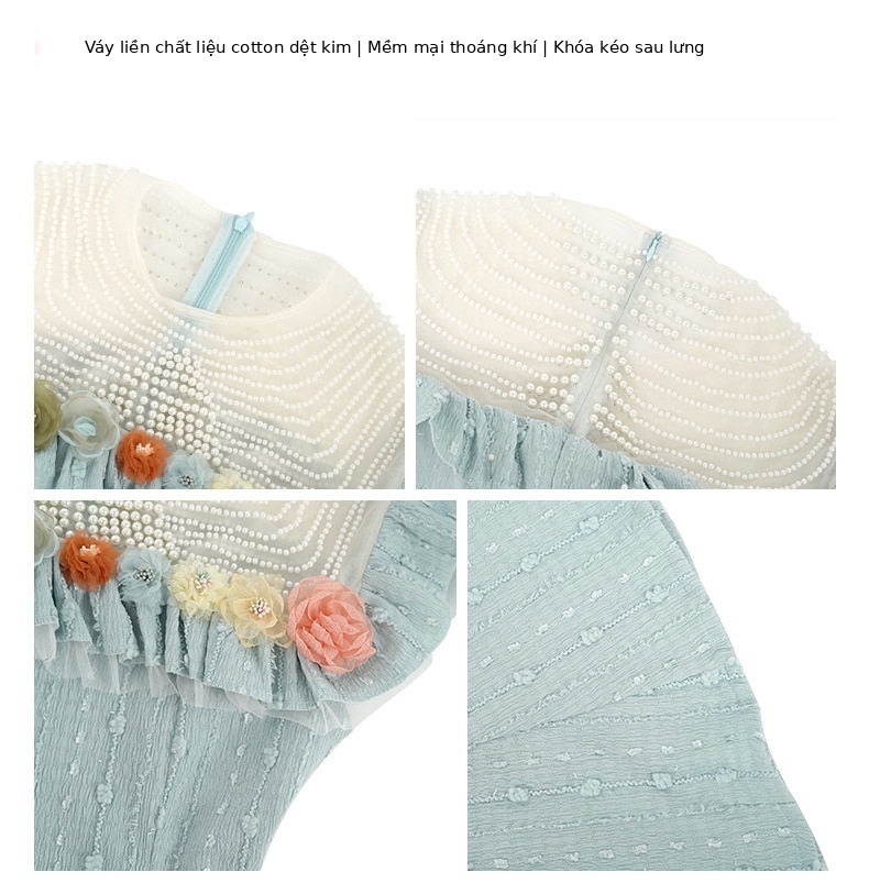 Đầm ôm body nữ cổ tròn tay phồng đuôi cá cao eo — [Xanh băng thanh] chi tiết 1
