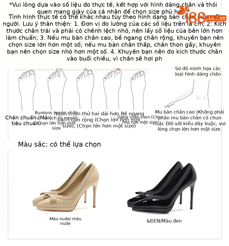 Giày cao gót nữ mũi nhọn miệng nông, nơ trang trí, da sáng chế chống thấm — Màu đen chi tiết 1