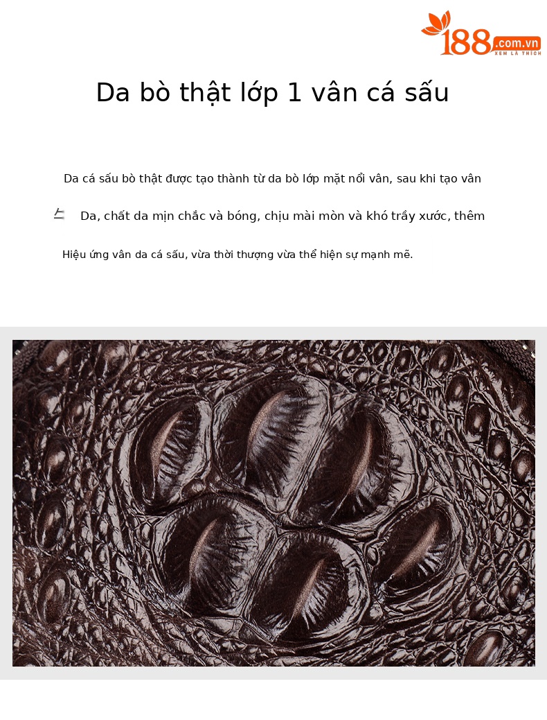 Túi đeo chéo nam da bò thật họa tiết cá sấu Lion Leiden, phong cách thời trang xuyên biên giới — Màu cà phê, Màu đen chi tiết 4