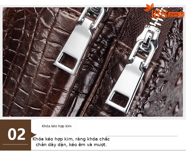 Túi đeo chéo nam da bò thật họa tiết cá sấu Lion Leiden, phong cách thời trang xuyên biên giới — Màu cà phê, Màu đen chi tiết 8