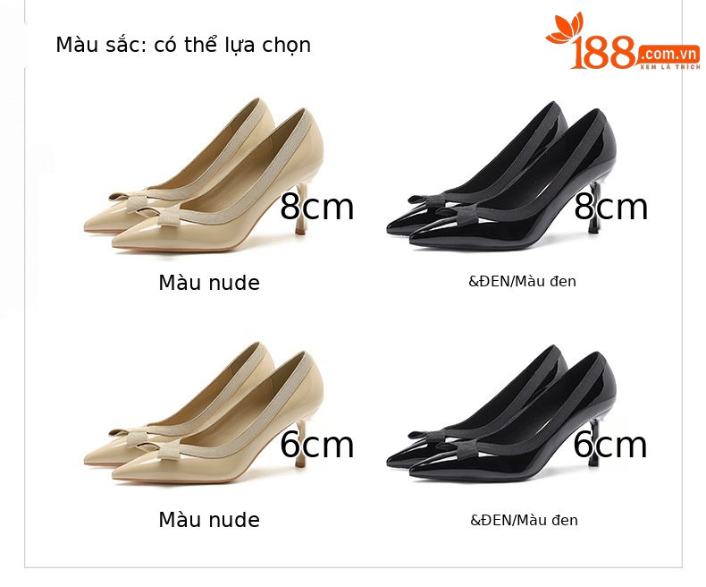 Giày cao gót nữ mũi nhọn da bóng, gót 8 cm, phong cách công sở — Đen-8CM chi tiết 1
