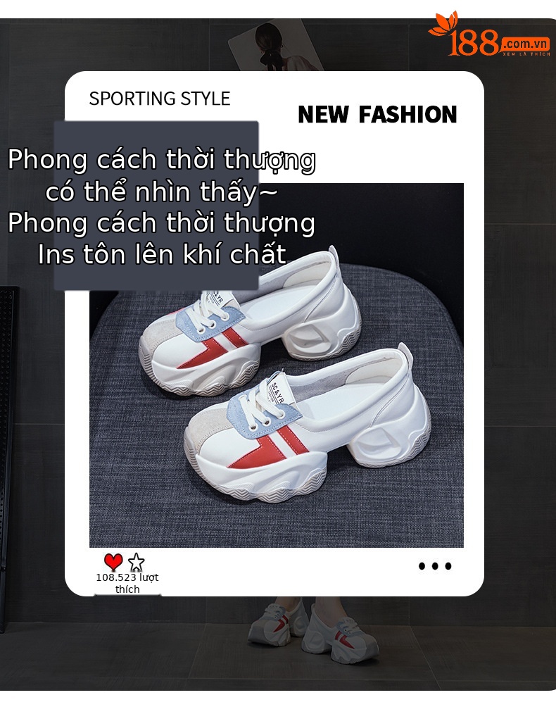 Giày Dad Shoes nữ đế dày cổ thấp mùa thu 2026, tăng chiều cao, phong cách thể thao — M2618 màu bạc, M2618 màu vàng, M2618 màu đỏ, M2618 màu xanh lam chi tiết 3