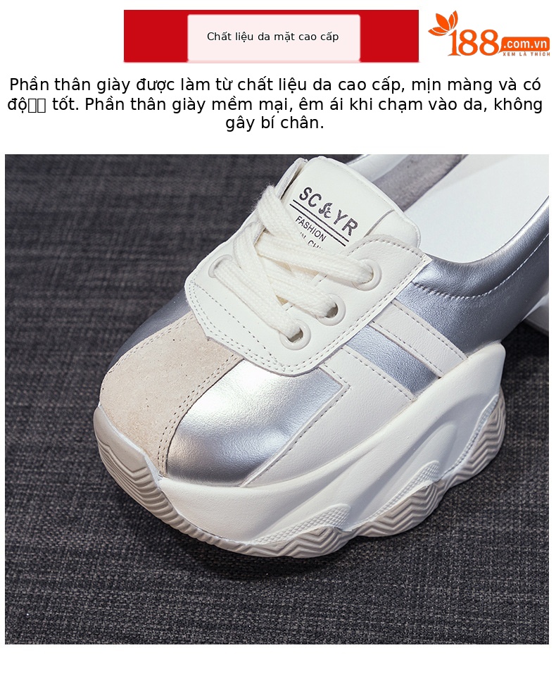 Giày Dad Shoes nữ đế dày cổ thấp mùa thu 2026, tăng chiều cao, phong cách thể thao — M2618 màu bạc, M2618 màu vàng, M2618 màu đỏ, M2618 màu xanh lam chi tiết 7