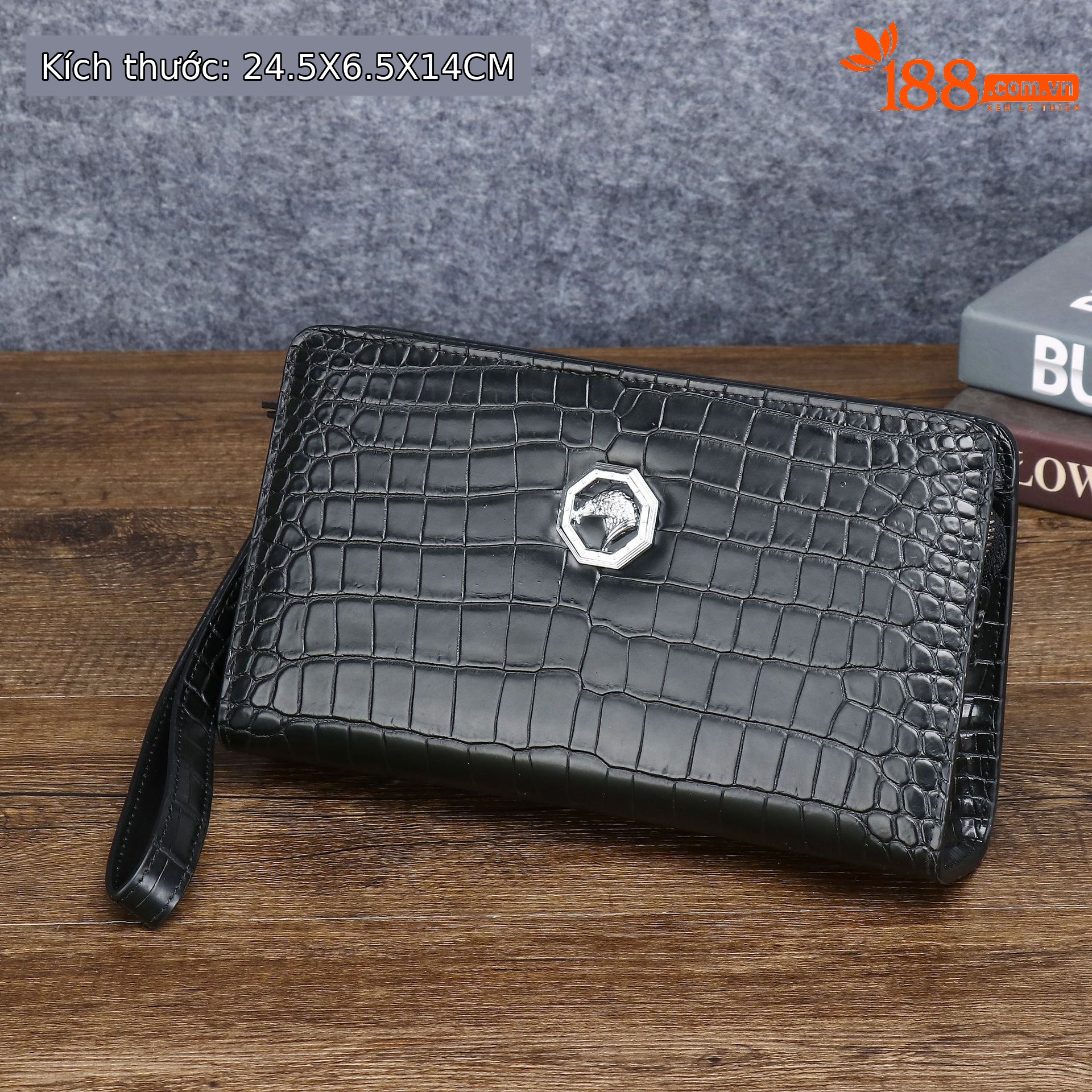 Ví da nam cao cấp họa tiết vảy cá sấu, kiểu clutch cầm tay đa năng, dung tích lớn