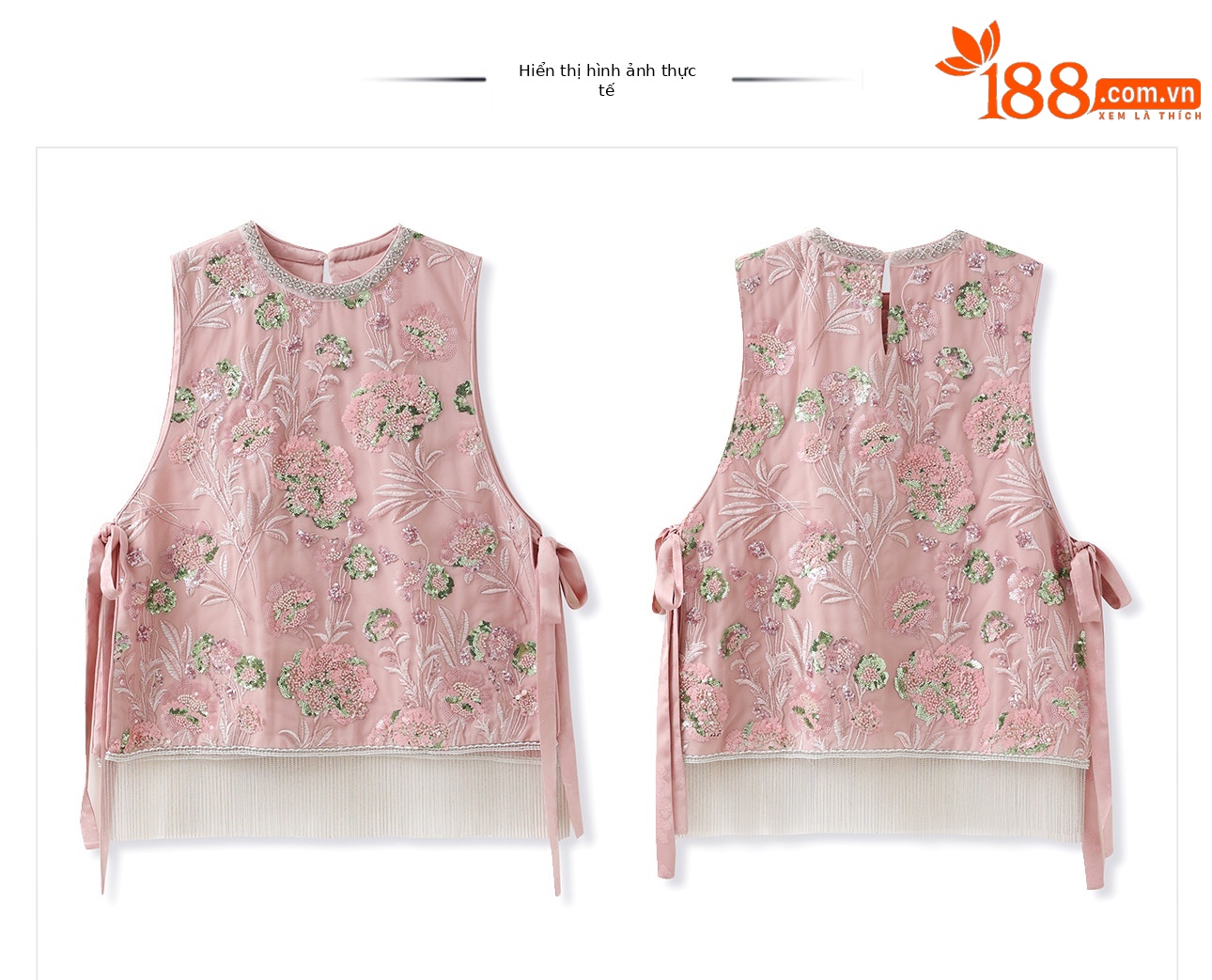 Áo vest gile nữ không tay thêu họa tiết cổ điển đính kim cương giả M6100 — Màu hồng chi tiết 17