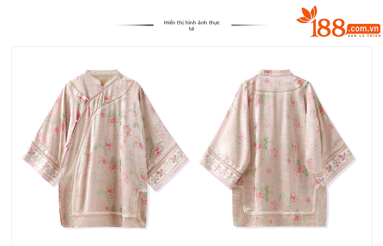 Áo sơ mi nữ in họa tiết phong cách quốc dân mùa hè, chất lụa, dáng rộng, mã M6064 — Màu hồng chi tiết 22