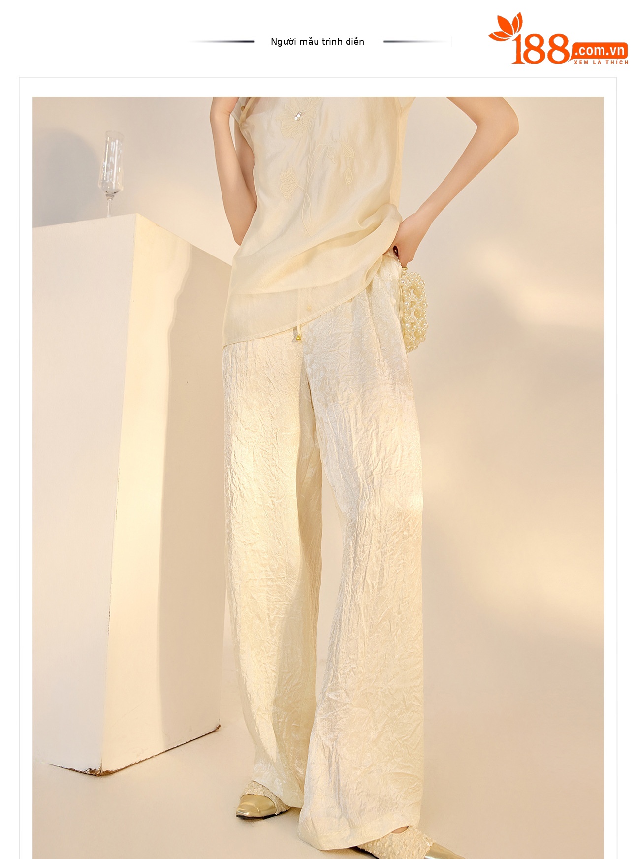 Quần culottes nữ ống rộng chất acetate phong cách Trung Quốc mới — Màu vàng, Màu hồng, Màu trắng chi tiết 1