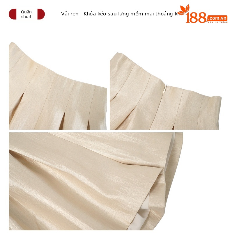 Bộ áo ren cổ vuông Pháp kết hợp quần short cạp cao nữ — Màu mơ chi tiết 3