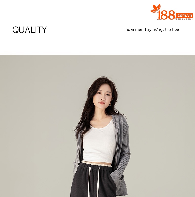Quần thể thao ống rộng cạp cao dáng suông nữ chất Acetate Tencel mềm mại — Màu trắng be chi tiết 1