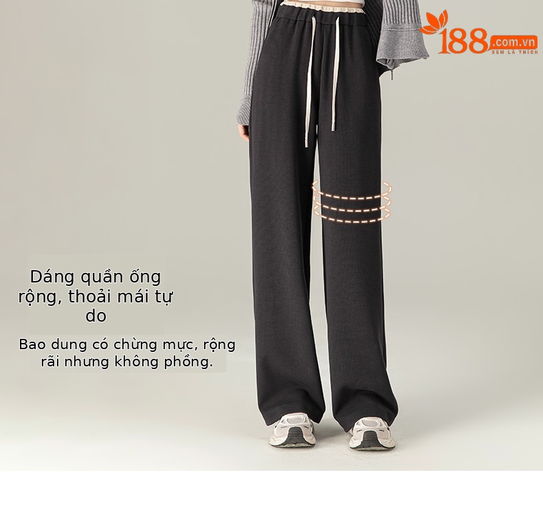 Quần thể thao ống rộng cạp cao dáng suông nữ chất Acetate Tencel mềm mại — Màu trắng be chi tiết 11