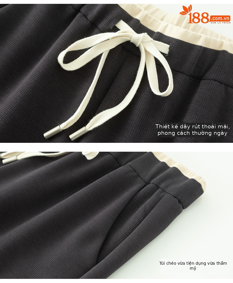 Quần thể thao ống rộng cạp cao dáng suông nữ chất Acetate Tencel mềm mại — Màu trắng be chi tiết 18
