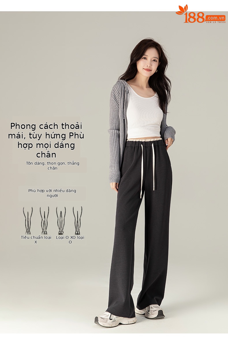 Quần thể thao ống rộng cạp cao dáng suông nữ chất Acetate Tencel mềm mại — Màu trắng be chi tiết 16