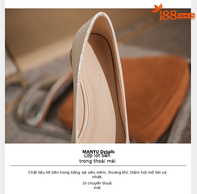 Giày cao gót nữ mũi nhọn gót vuông da sáng chế Jin Gang CG3006 miệng nông — Màu đỏ rượu chi tiết 5