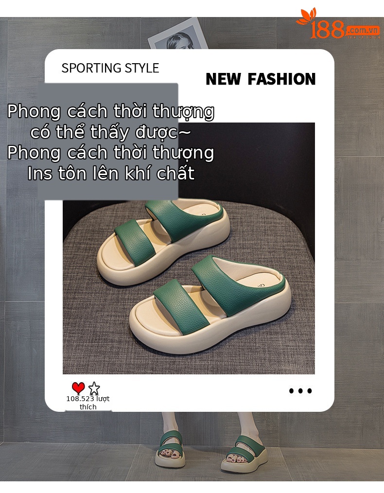Dép sandal nữ mũi tròn đế dày quai rộng mềm êm — M2361 màu be, M2361 Màu Xanh Lá Cây, M2361 Màu tím, M2361 màu vàng chi tiết 2