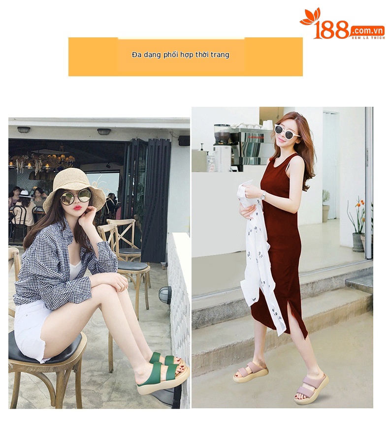 Dép sandal nữ mũi tròn đế dày quai rộng mềm êm — M2361 màu be, M2361 Màu Xanh Lá Cây, M2361 Màu tím, M2361 màu vàng chi tiết 5