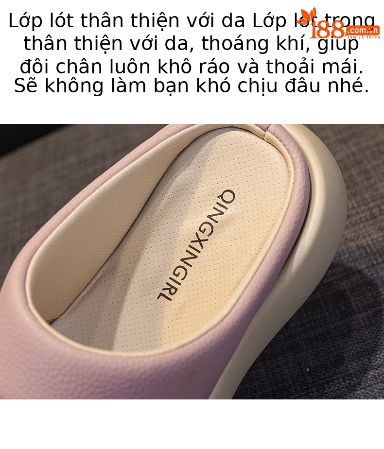 Dép sandal nữ mũi tròn đế dày quai rộng mềm êm — M2361 màu be, M2361 Màu Xanh Lá Cây, M2361 Màu tím, M2361 màu vàng chi tiết 6