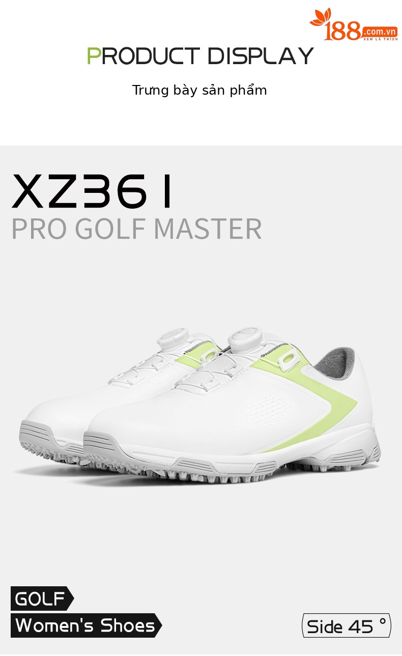 Giày Golf Nữ PGM Chống Nước Thoáng Khí Tăng Chiều Cao Núm Xoay — XZ361 [chống thấm nước/chống trượt/dây giày núm] Màu trắng huỳnh quang xanh, XZ361 [chống thấm nước/chống trượt/dây giày núm] trắng hồng chi tiết 7