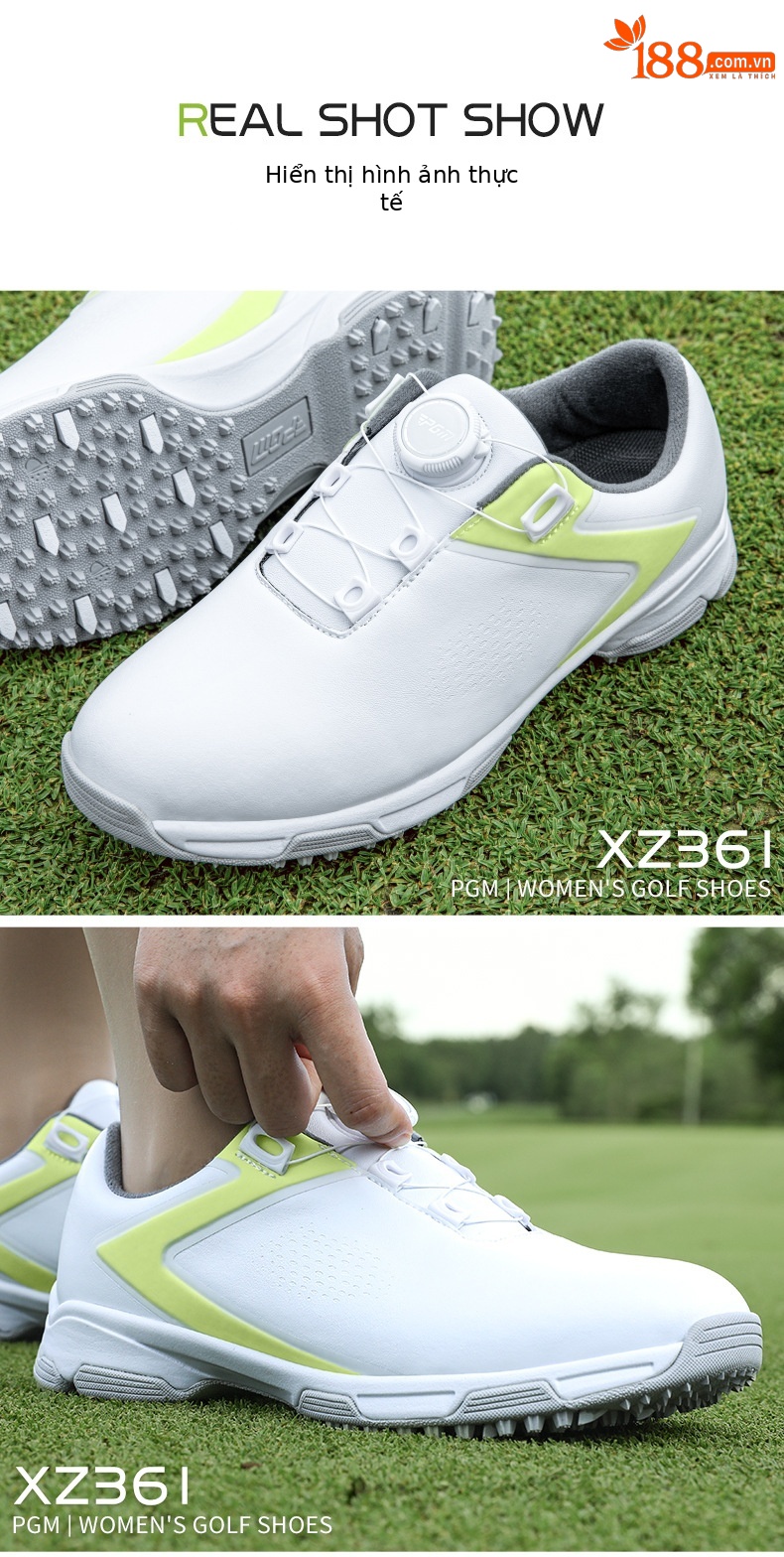 Giày Golf Nữ PGM Chống Nước Thoáng Khí Tăng Chiều Cao Núm Xoay — XZ361 [chống thấm nước/chống trượt/dây giày núm] Màu trắng huỳnh quang xanh, XZ361 [chống thấm nước/chống trượt/dây giày núm] trắng hồng chi tiết 13