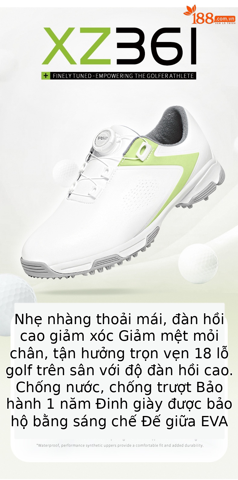 Giày Golf Nữ PGM Chống Nước Thoáng Khí Tăng Chiều Cao Núm Xoay — XZ361 [chống thấm nước/chống trượt/dây giày núm] Màu trắng huỳnh quang xanh, XZ361 [chống thấm nước/chống trượt/dây giày núm] trắng hồng chi tiết 3