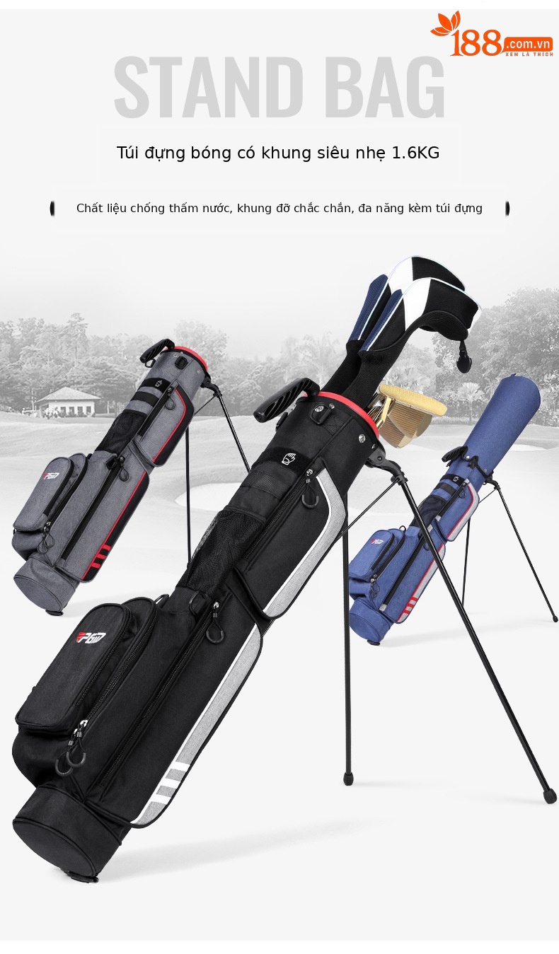 Túi đựng gậy golf PGM siêu nhẹ có chân đế, kích thước 122x12x24 cm — QIAB028-màu xám, QIAB028-Đen, QIAB028-màu xanh đậm, QIAB028-màu xanh hồ chi tiết 2