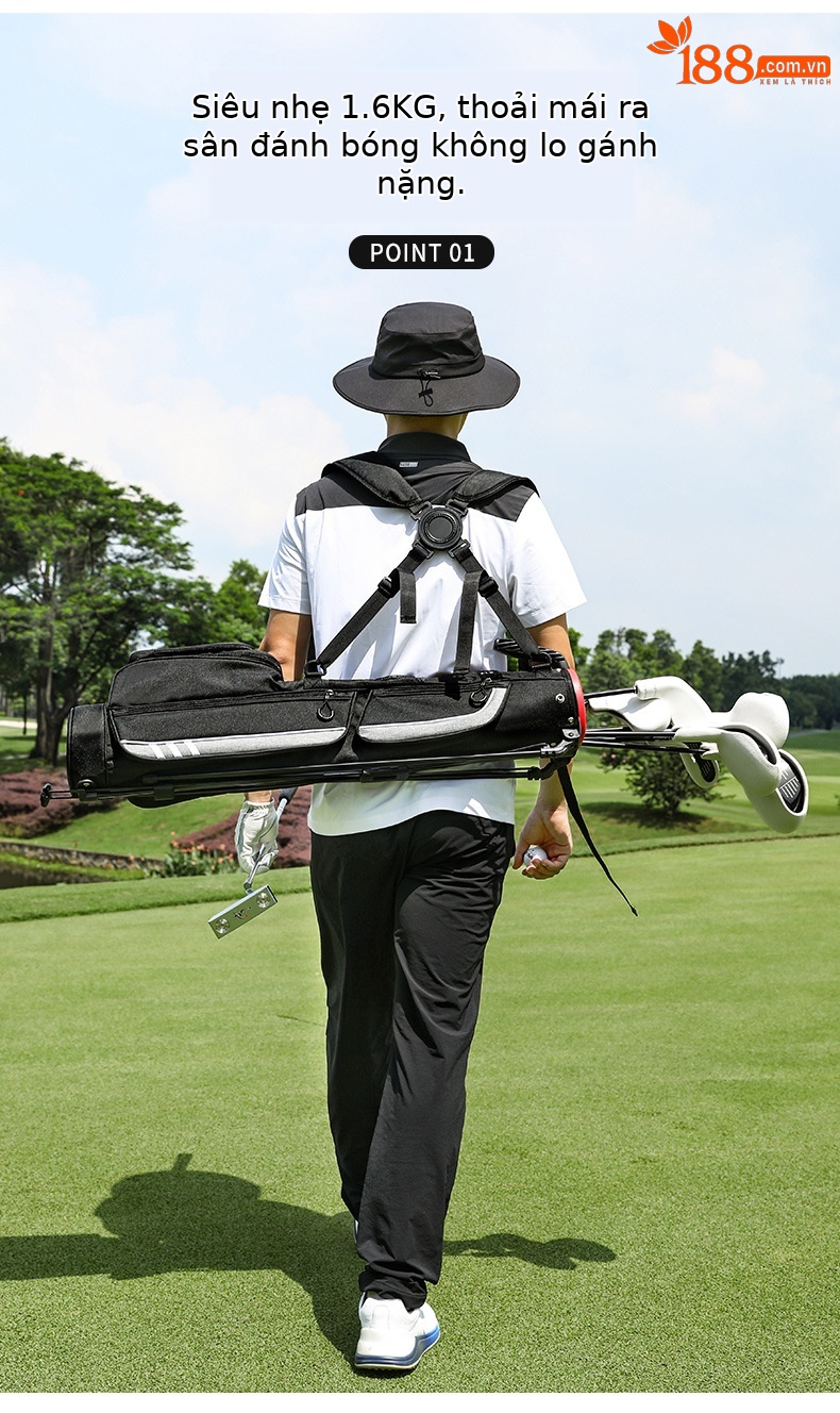 Túi đựng gậy golf PGM siêu nhẹ có chân đế, kích thước 122x12x24 cm — QIAB028-màu xám, QIAB028-Đen, QIAB028-màu xanh đậm, QIAB028-màu xanh hồ chi tiết 3