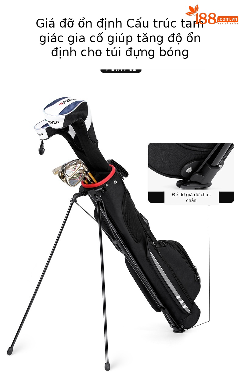 Túi đựng gậy golf PGM siêu nhẹ có chân đế, kích thước 122x12x24 cm — QIAB028-màu xám, QIAB028-Đen, QIAB028-màu xanh đậm, QIAB028-màu xanh hồ chi tiết 5