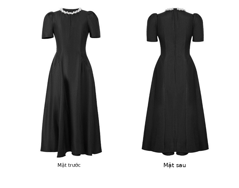 Đầm maxi nữ tay ngắn cổ tròn thắt eo dáng suông — [Đen], [Xanh bạc hà], [Tím] chi tiết 6
