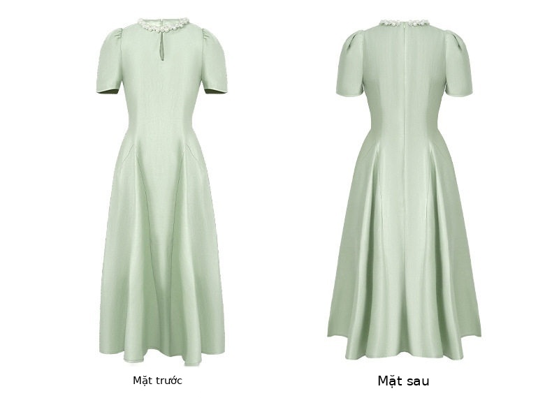 Đầm maxi nữ tay ngắn cổ tròn thắt eo dáng suông — [Đen], [Xanh bạc hà], [Tím] chi tiết 7