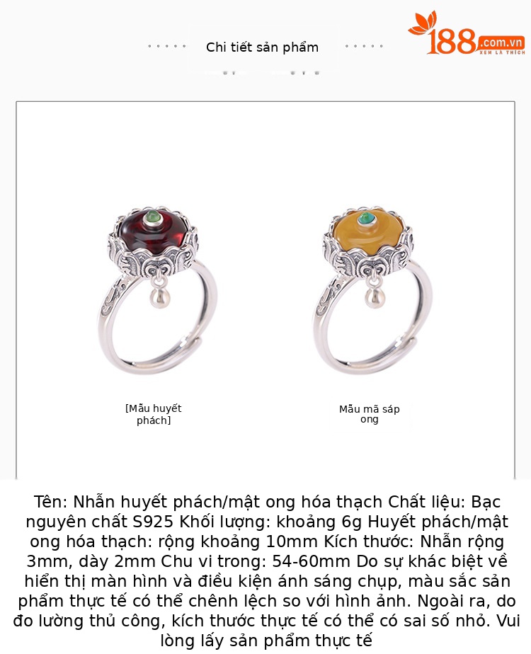 Nhẫn bạc S925 hình nai khắc chú lục tự đại minh, mặt hổ phách máu cổ điển, có thể xoay — Mẫu sáp ong chi tiết 2