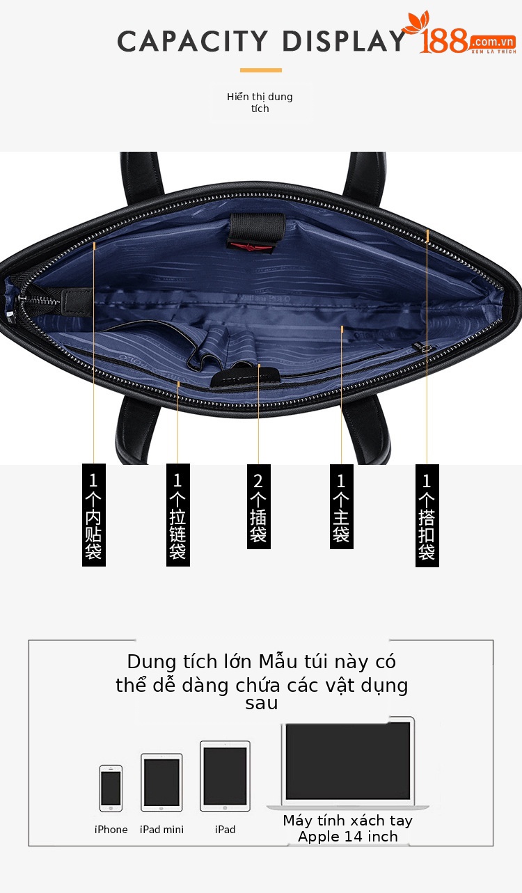 Cặp công sở nam Emperor Paul da PU cao cấp, đeo chéo & xách tay, có ngăn laptop chi tiết 6