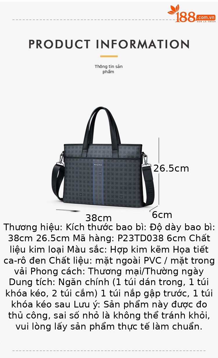 Cặp công sở nam Emperor Paul da PU cao cấp, đeo chéo & xách tay, có ngăn laptop chi tiết 5