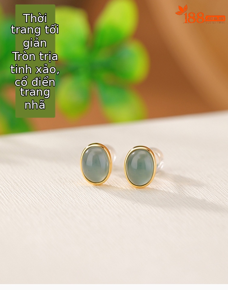 Bông tai mặt trứng bạc S925 đơn giản thời trang — Kiểu màu bạc chi tiết 1