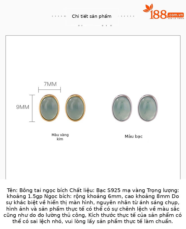 Bông tai mặt trứng bạc S925 đơn giản thời trang — Kiểu màu bạc chi tiết 2
