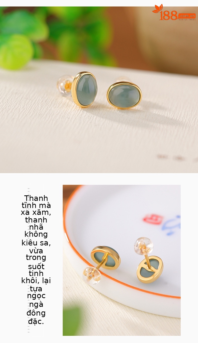 Bông tai mặt trứng bạc S925 đơn giản thời trang — Kiểu màu bạc chi tiết 3