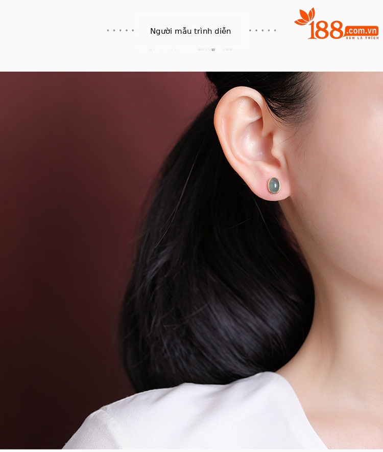 Bông tai mặt trứng bạc S925 đơn giản thời trang — Kiểu màu bạc chi tiết 5