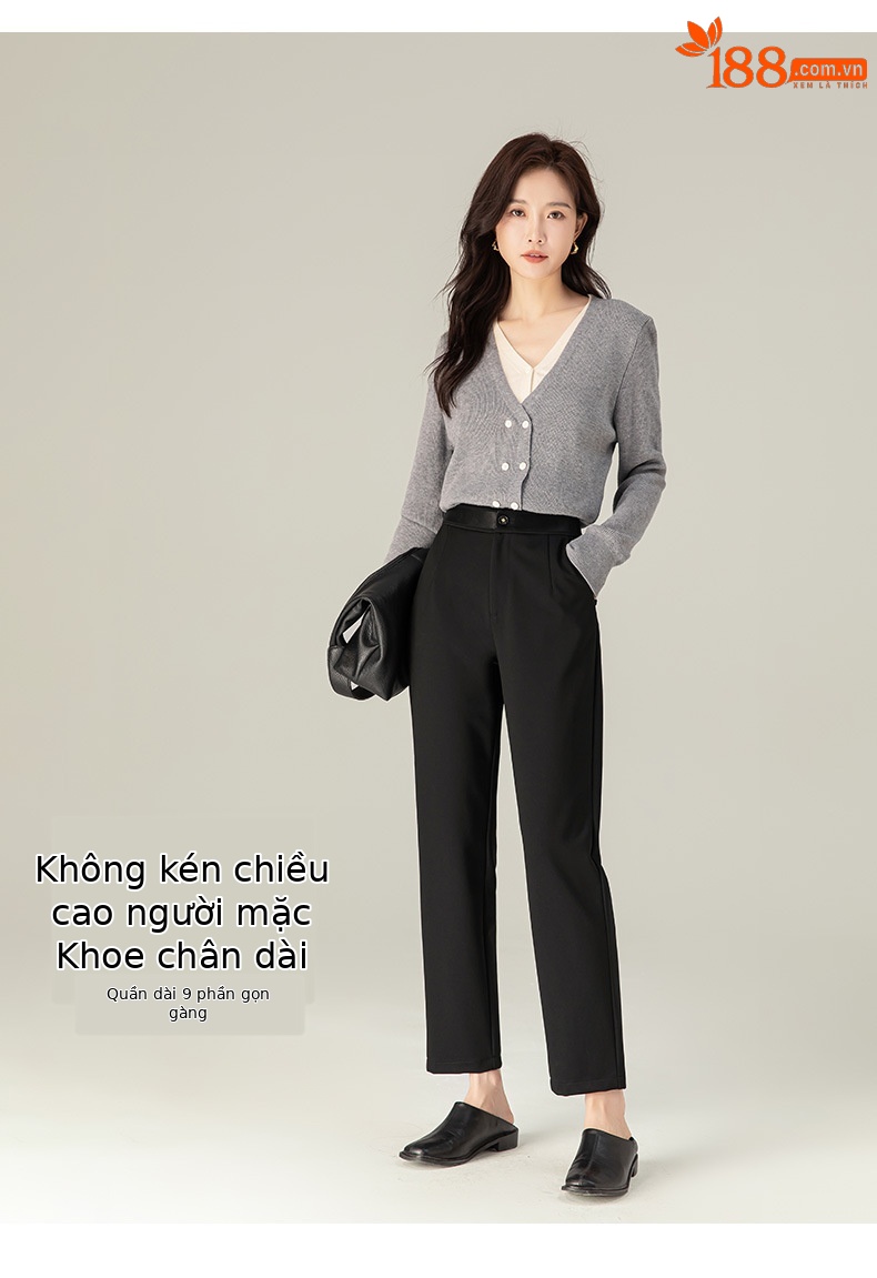 Quần tây nữ Xingge ống lửng cạp cao dáng thẳng — Màu đen chi tiết 10